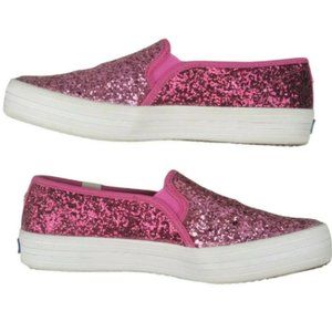 Kate Spade x Keds Double Decker Hot Pink Glitter Slip-On Sneakers